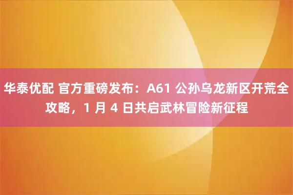 华泰优配 官方重磅发布：A61 公孙乌龙新区开荒全攻略，1 月 4 日共启武林冒险新征程